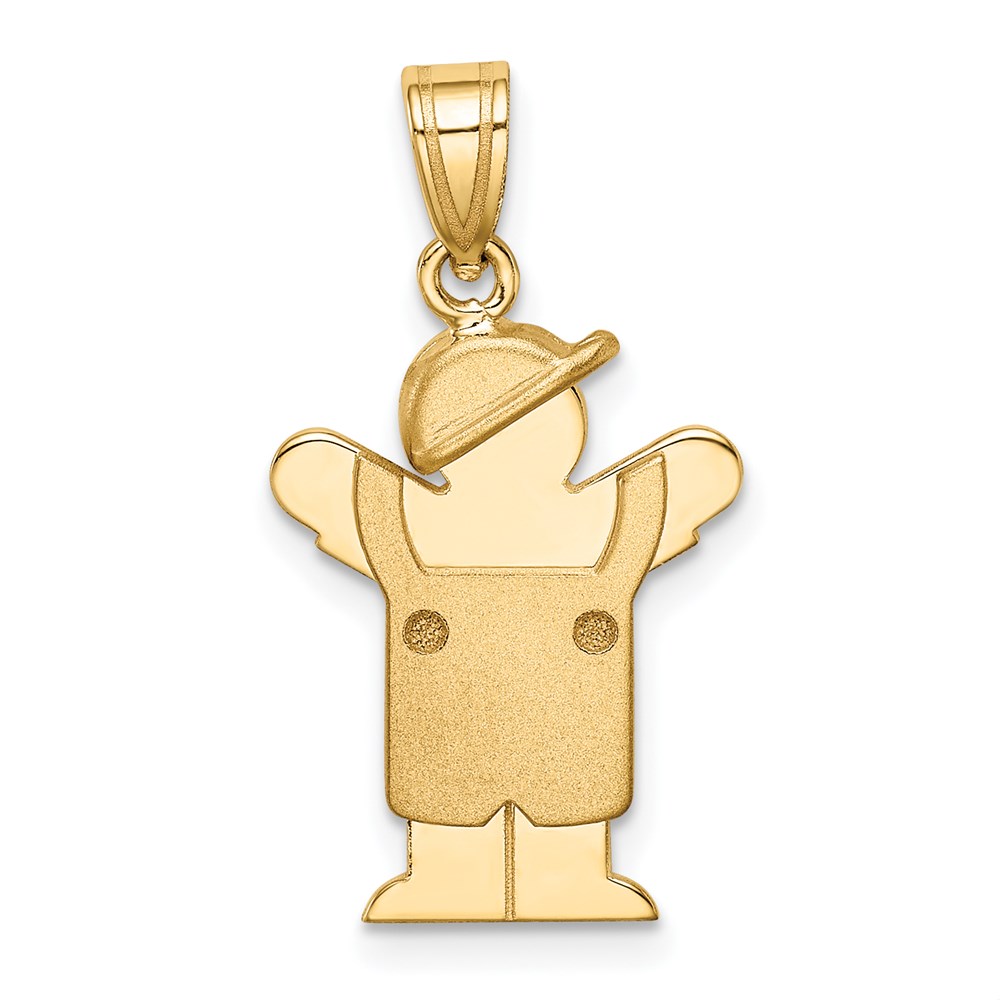 Picture of Finest Gold  14K Yellow Solid Engravable Boy in Overalls with Hat on Left Charm