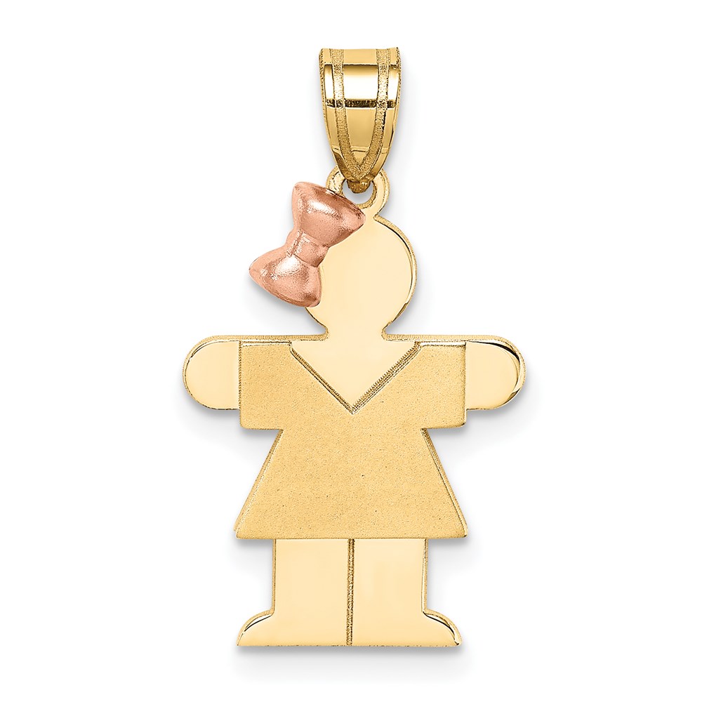 Picture of Finest Gold 14K Two-tone Small Girl with Bow on Left Engravable Charm