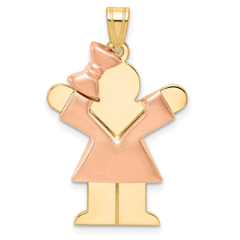 Picture of Finest Gold 14K Two-tone Puffed Girl with Bow on Left Engravable Charm