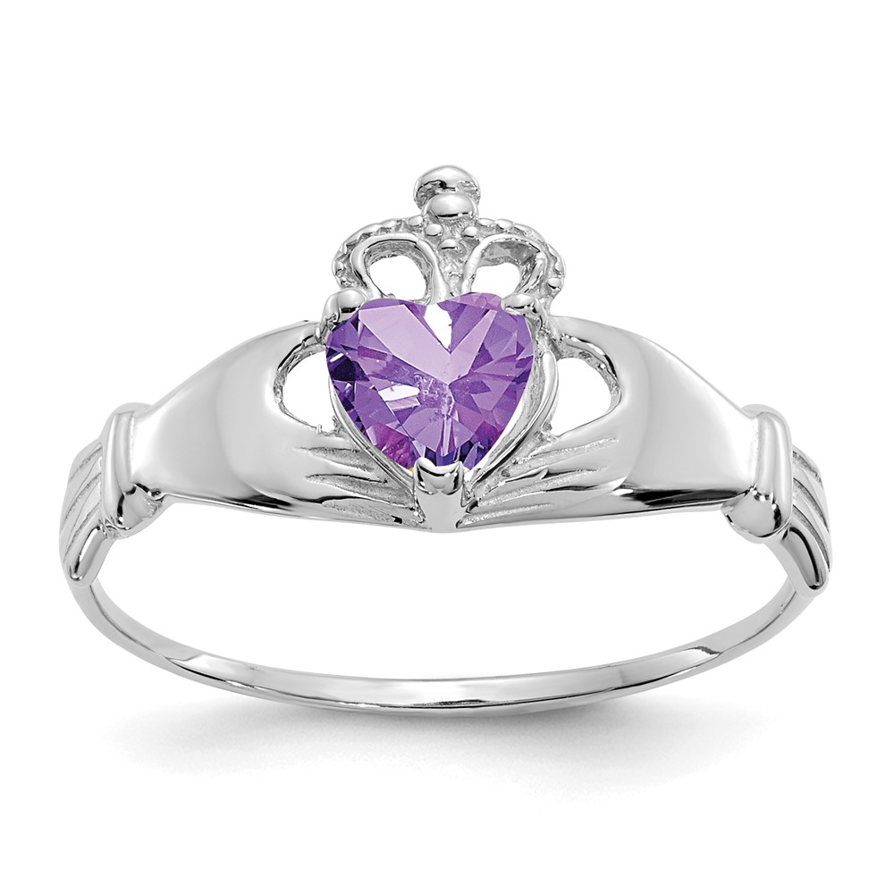 Picture of Finest Gold 14K White Gold CZ February Birthstone Claddagh Heart Ring&amp;#44; Size 7