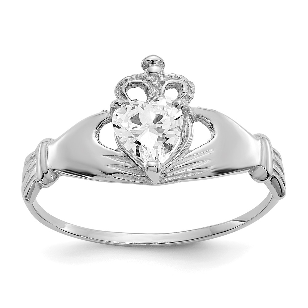 Picture of Finest Gold 14K White Gold CZ April Birthstone Claddagh Heart Ring&amp;#44; Size 7