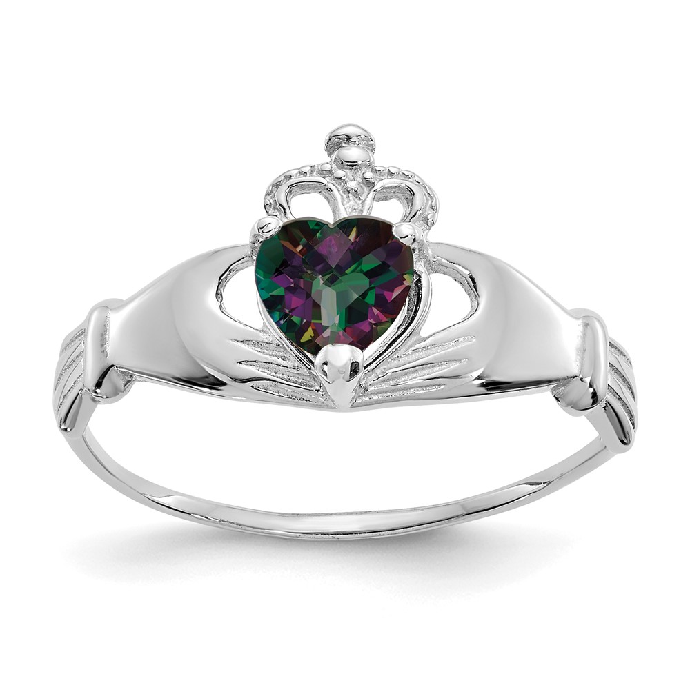 Picture of Finest Gold 14K White Gold CZ June Birthstone Claddagh Heart Ring - Size 7