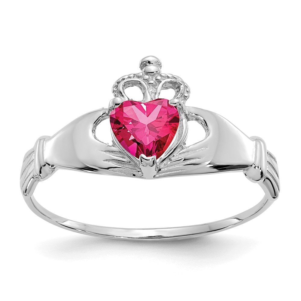 Picture of Finest Gold 14K White Gold CZ July Birthstone Claddagh Heart Ring - Size 7