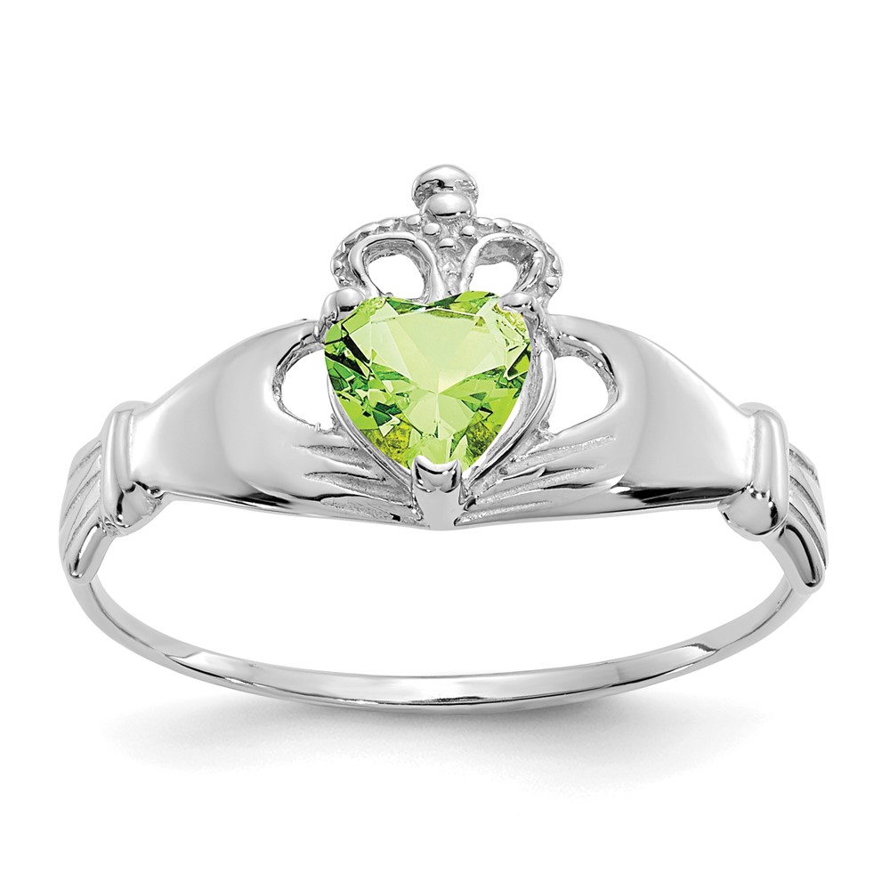 Picture of Finest Gold 14K White Gold CZ August Birthstone Claddagh Heart Ring&amp;#44; Size 7
