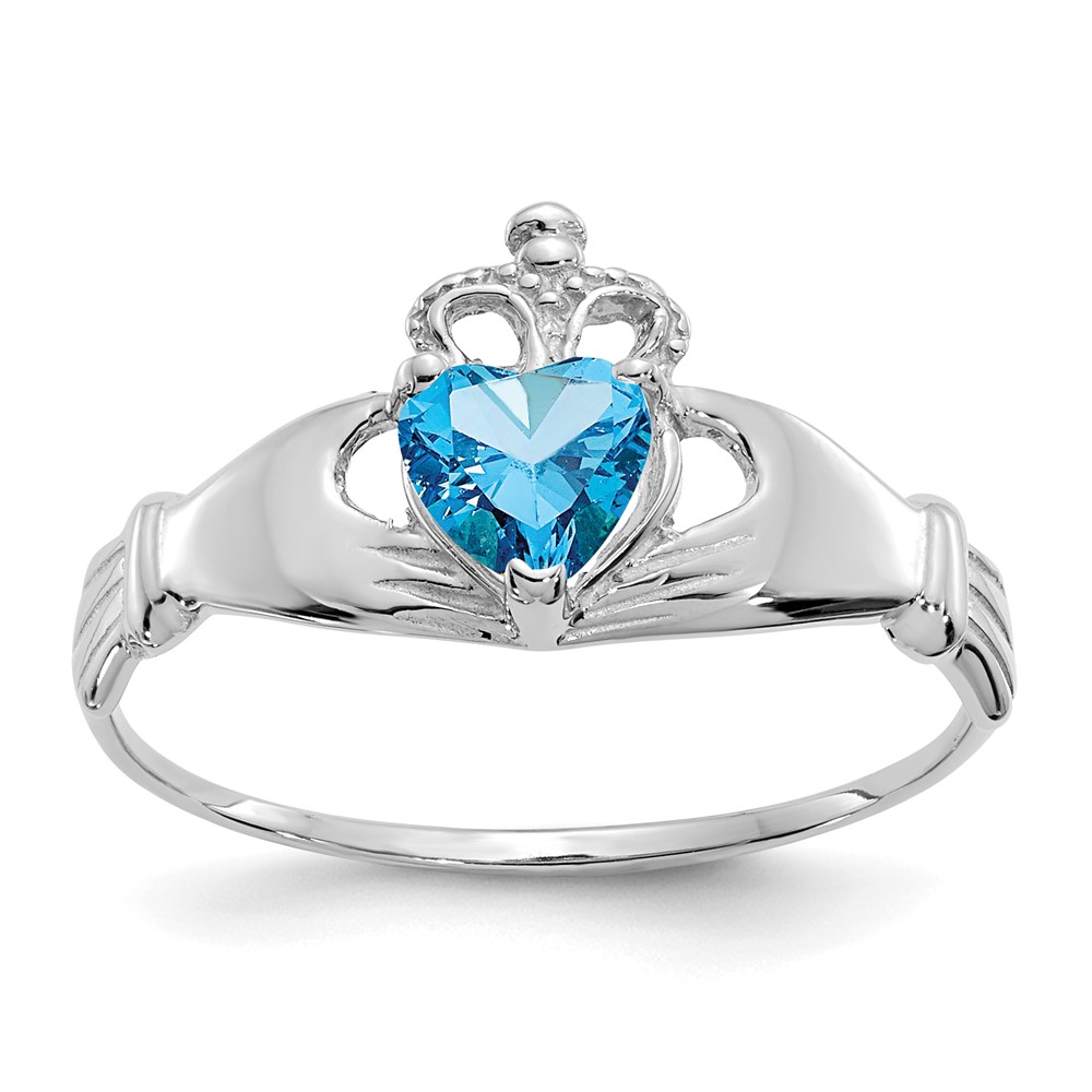 Picture of Finest Gold 14K White Gold CZ December Birthstone Claddagh Heart Ring&amp;#44; Size 7