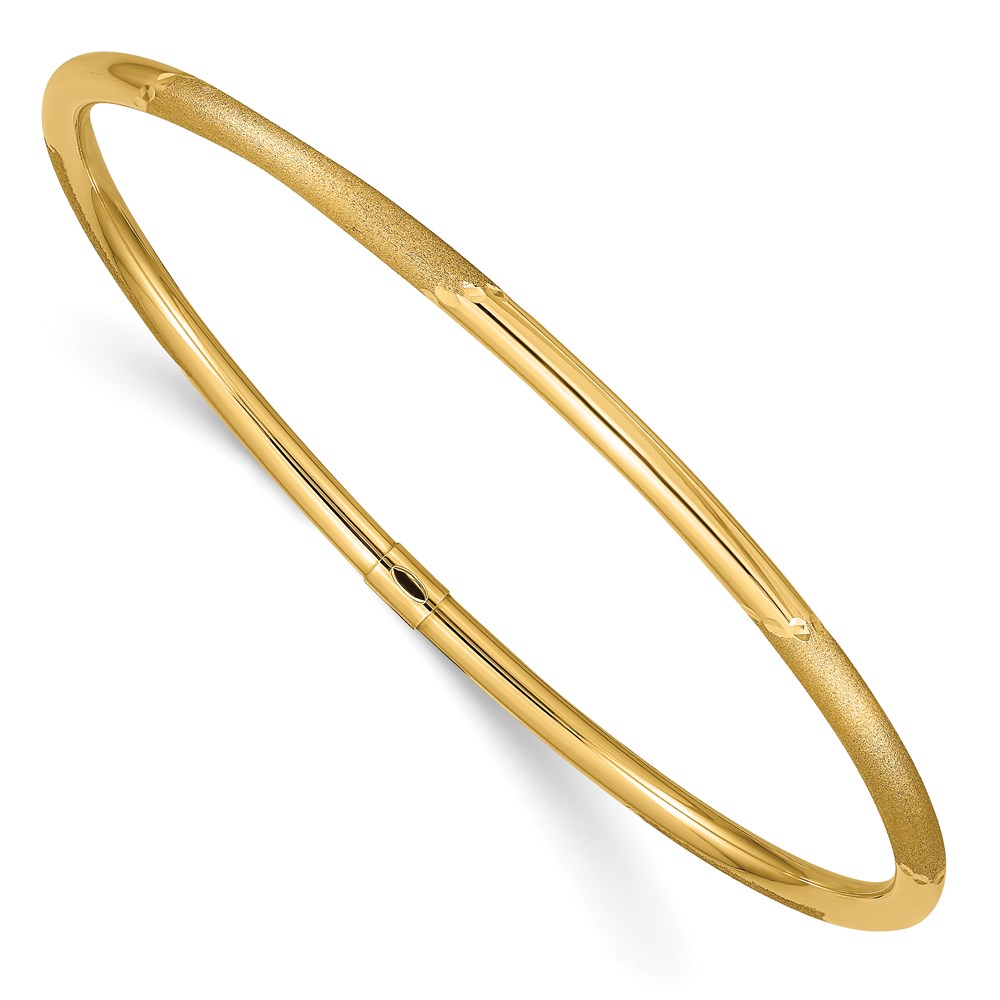 14K Yellow Gold 3 mm Polished & Satin Finish Slip-On Bangle Bracelet -  Finest Gold, UBSDB479
