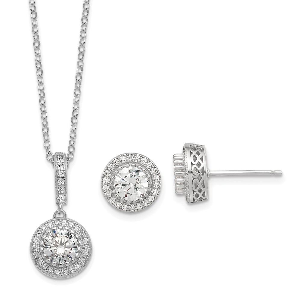 Picture of Finest Gold Sterling Silver Polished Rhodium-Plated CZ 18 in. Necklace &amp; Post Earrings Set