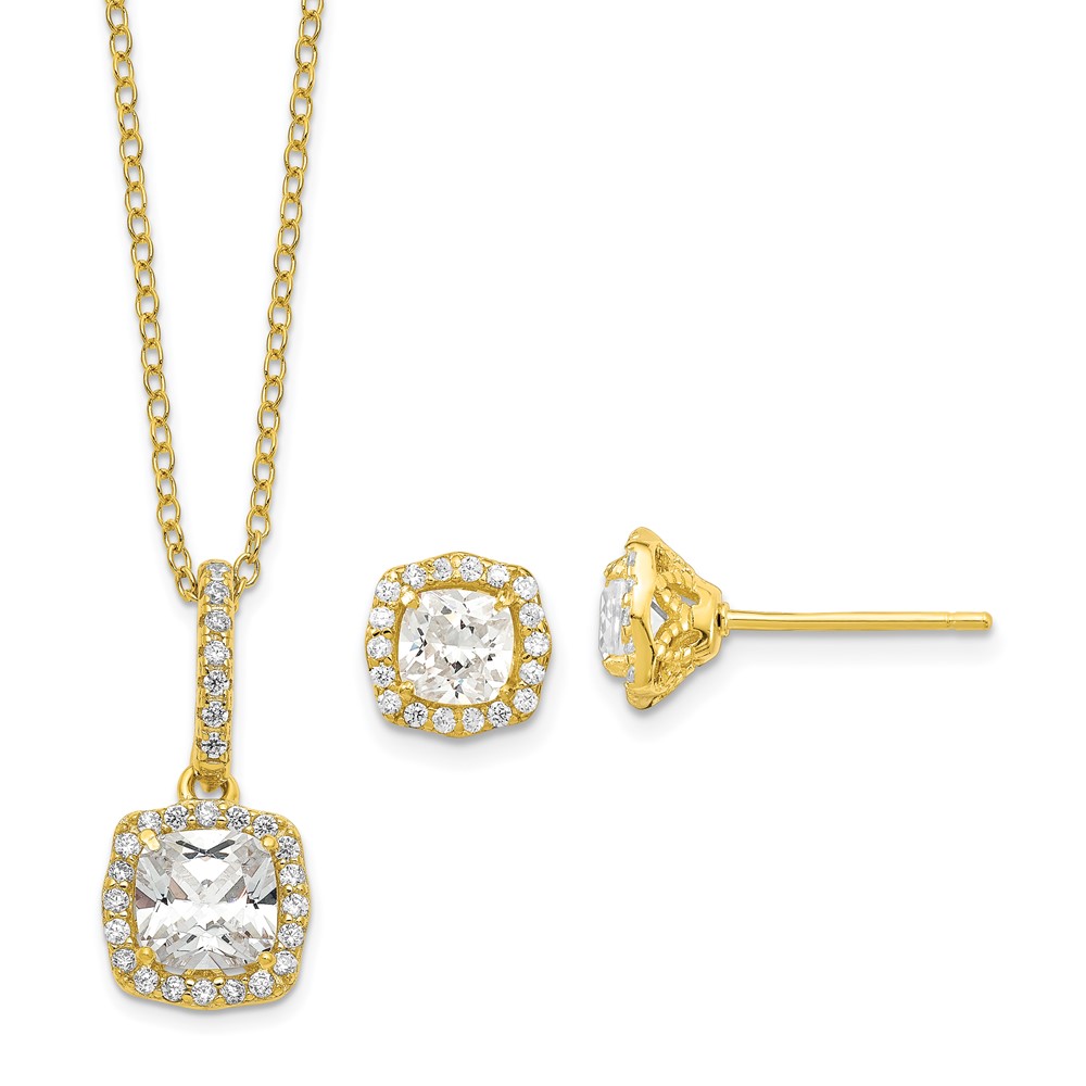 Picture of Quality Gold QG6196SET Sterling Silver Polished Gold-Tone CZ 18 in. Necklace & Post Earrings Set