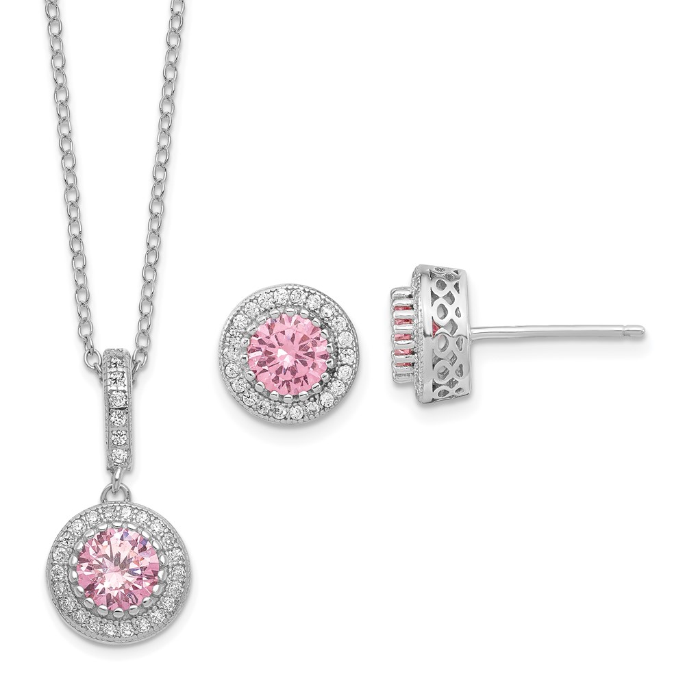 Picture of Finest Gold 18 in. Sterling Silver Polished Rhodium-Plated CZ Necklace &amp; Post Earrings Set