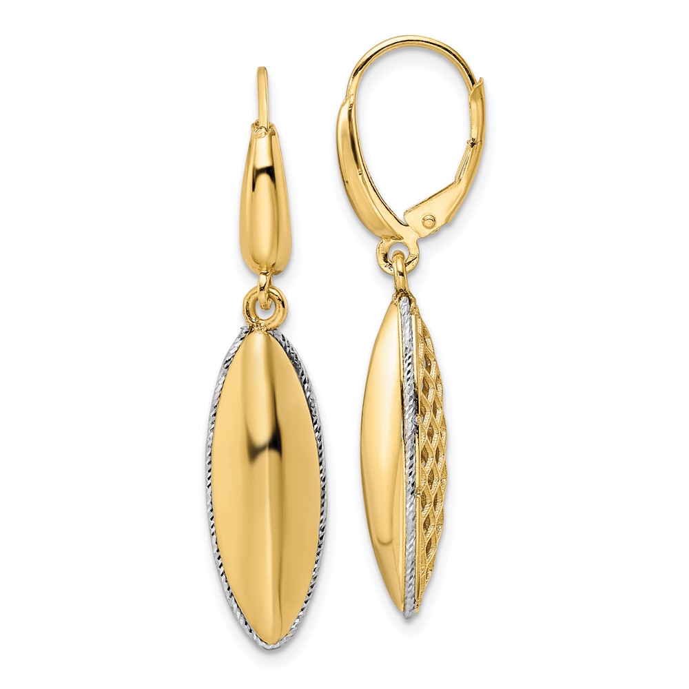 Picture of Finest Gold 14K Two-Tone Polished Diamond-Cut Hollow Teardrop Criss Cross Leverback Earrings
