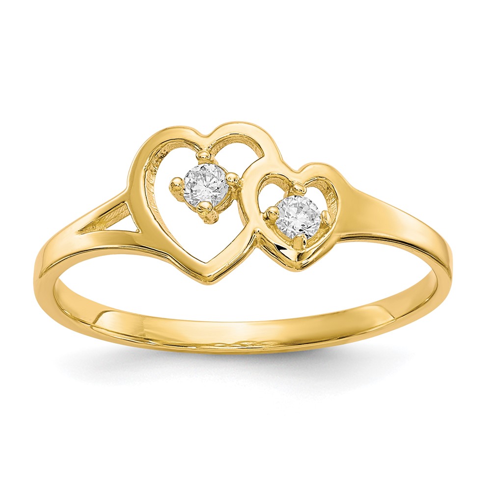 Picture of Finest Gold 10K Yellow with Rhodium Double Heart CZ Ring - Size 6