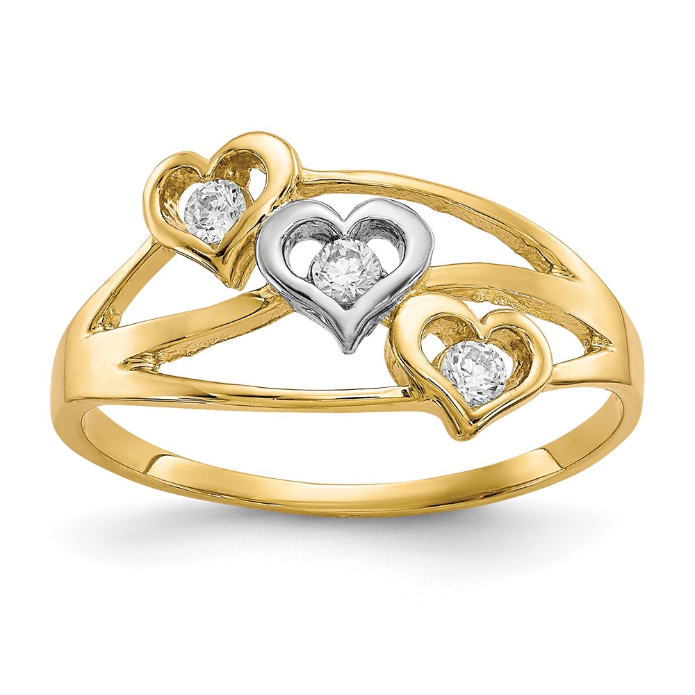 Picture of Quality Gold 10C1198 10K Rhodium Triple Heart 3 Stone CZ Ring