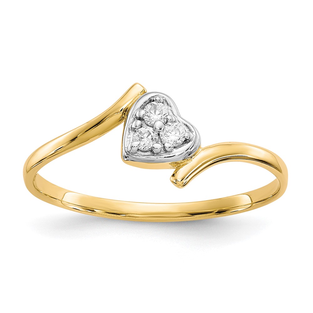 Picture of Finest Gold 10K Yellow with Rhodium CZ Heart Ring - Size 7