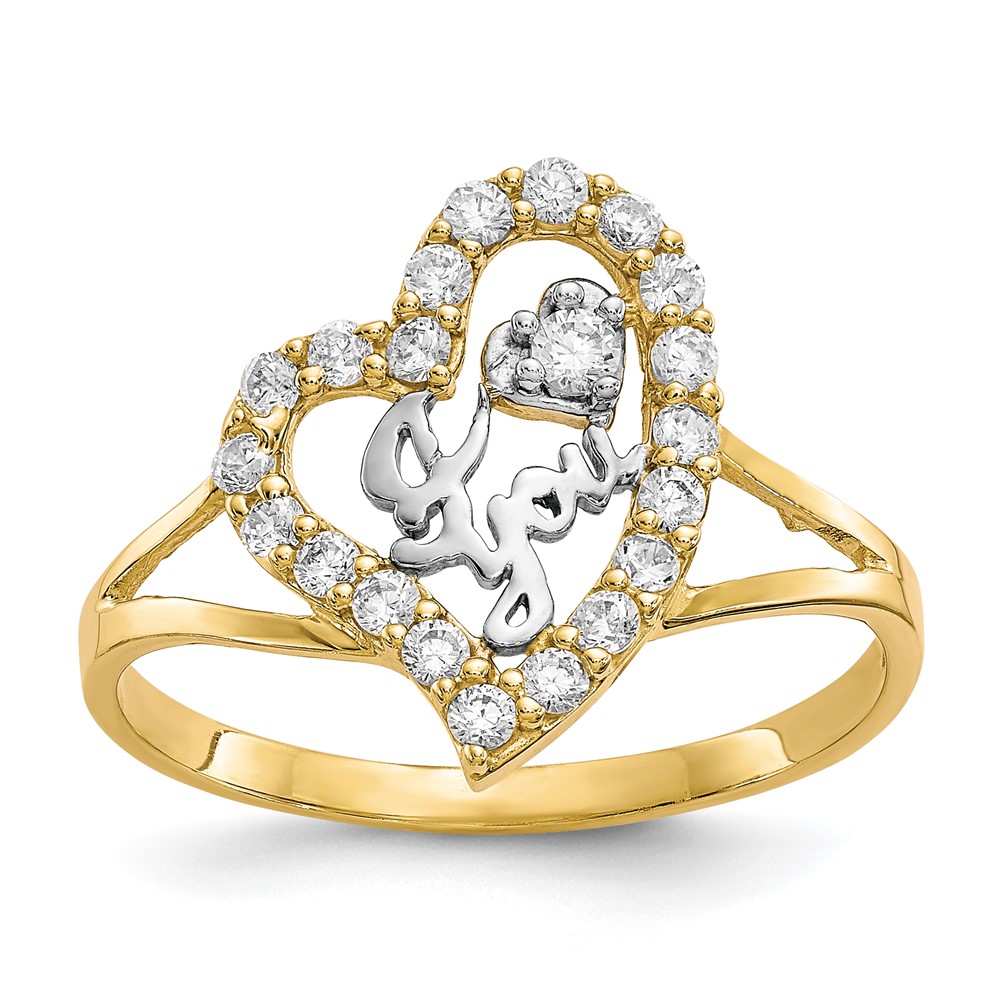 Picture of Finest Gold 10K Yellow with White Rhodium I Love You CZ Heart Ring - Size 6