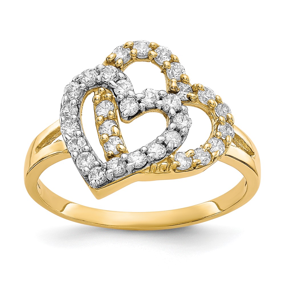Picture of Finest Gold 10K Yellow with Rhodium Double Heart CZ Ring - Size 6