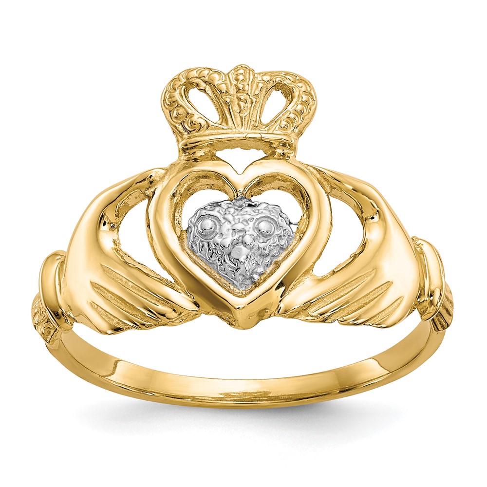 Picture of Finest Gold 10K Yellow with Rhodium Claddagh Ring - Size 6