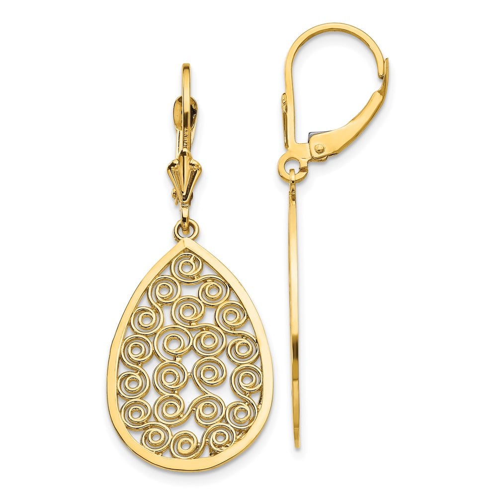 14K Yellow Gold Teardrop Filigree Dangle Leverback Earrings -  Finest Gold, UBSK1394