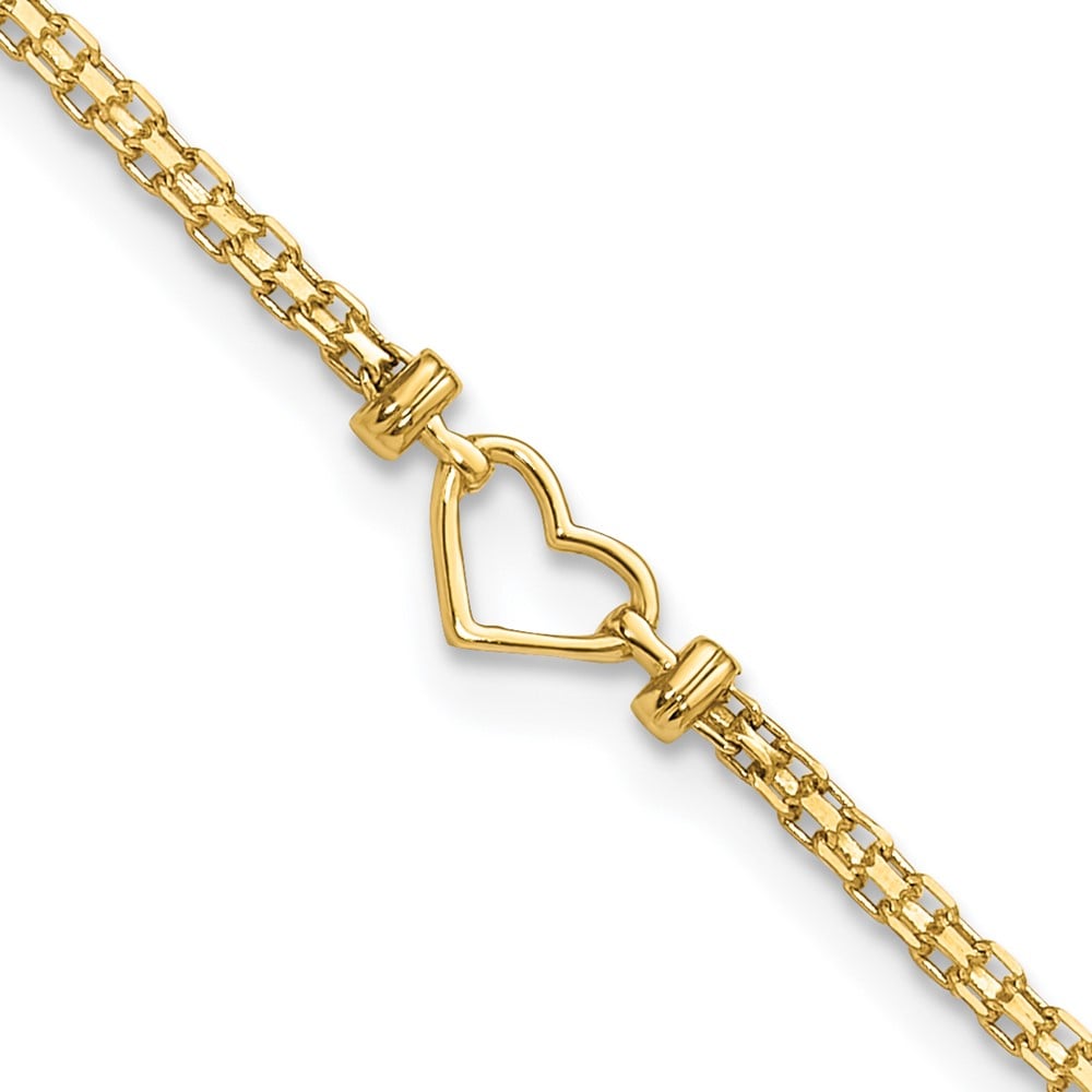 14K Yellow Gold 10 in. Polished Open-Heart Anklet -  Finest Gold, UBSANK29-10