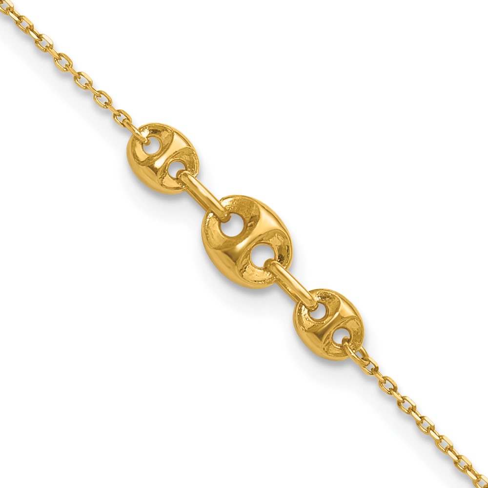 14K Yellow Gold Polished Fancy Link 9 in. Plus 1 in. Extension Anklet -  Bagatela, BA2713220