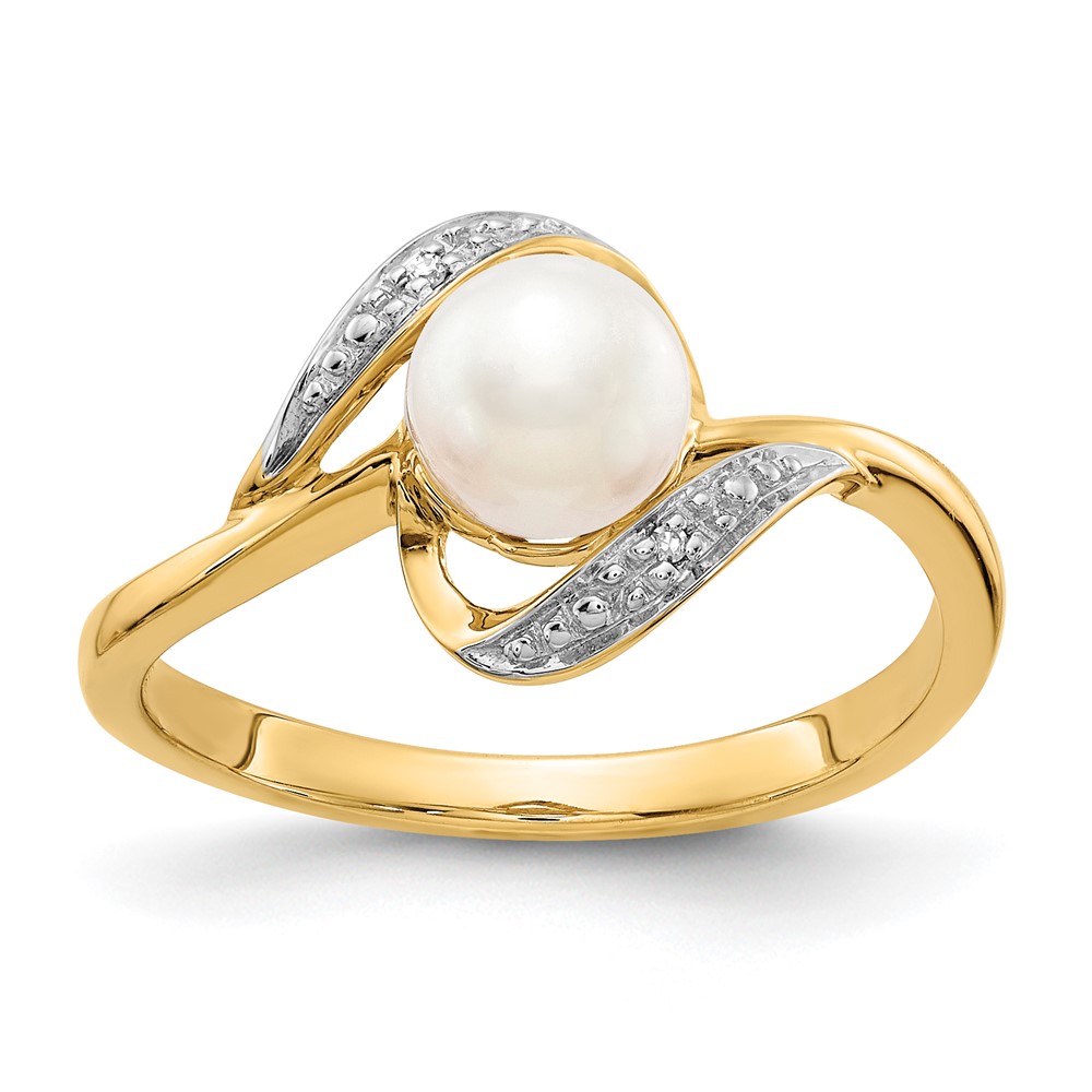 Picture of Finest Gold 14K Yellow Gold Diamond &amp; Freshwater Cultured Pearl Ring - Size 7
