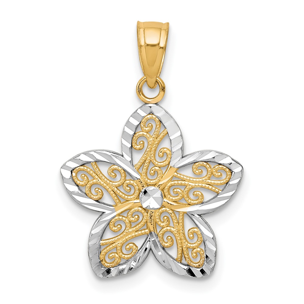 Picture of Quality Gold 10C1003 10K Yellow with Rhodium Filigree Flower Charm