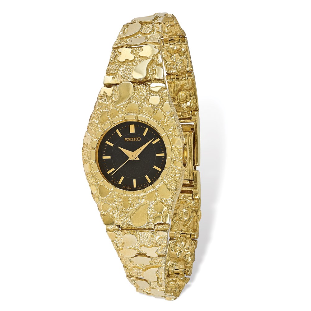 Picture of Finest Gold 10K Yellow Gold Black 22 mm Dial Nugget Watch
