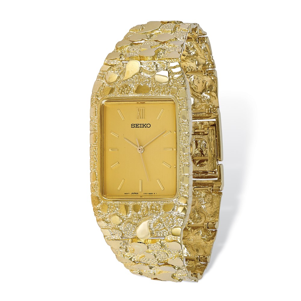 Picture of Finest Gold 10K Yellow Gold Champagne 27 x 47 mm Dial Square Face Nugget Watch