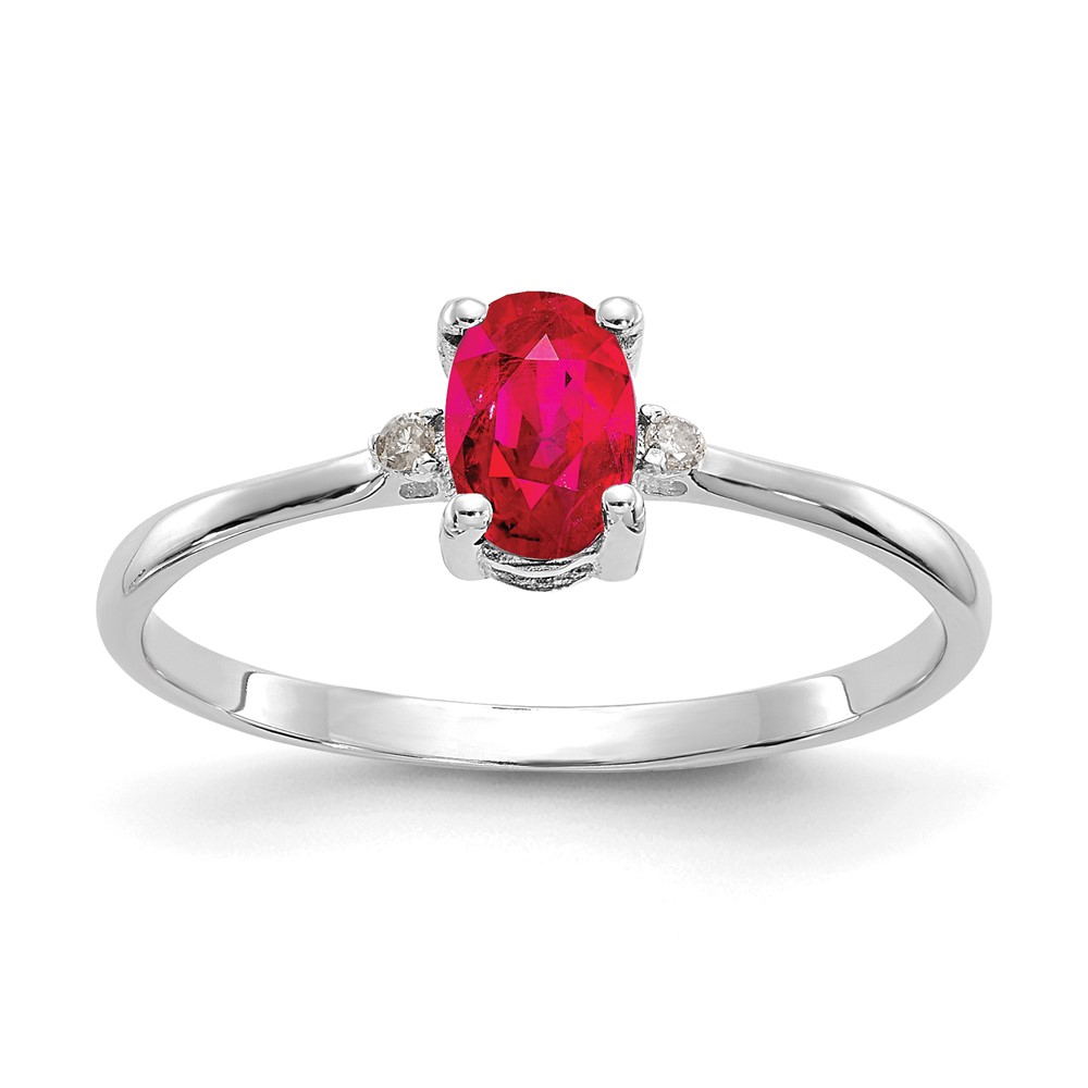 Picture of Finest Gold 14K White Gold Diamond &amp; Ruby Birthstone Ring - Size 6