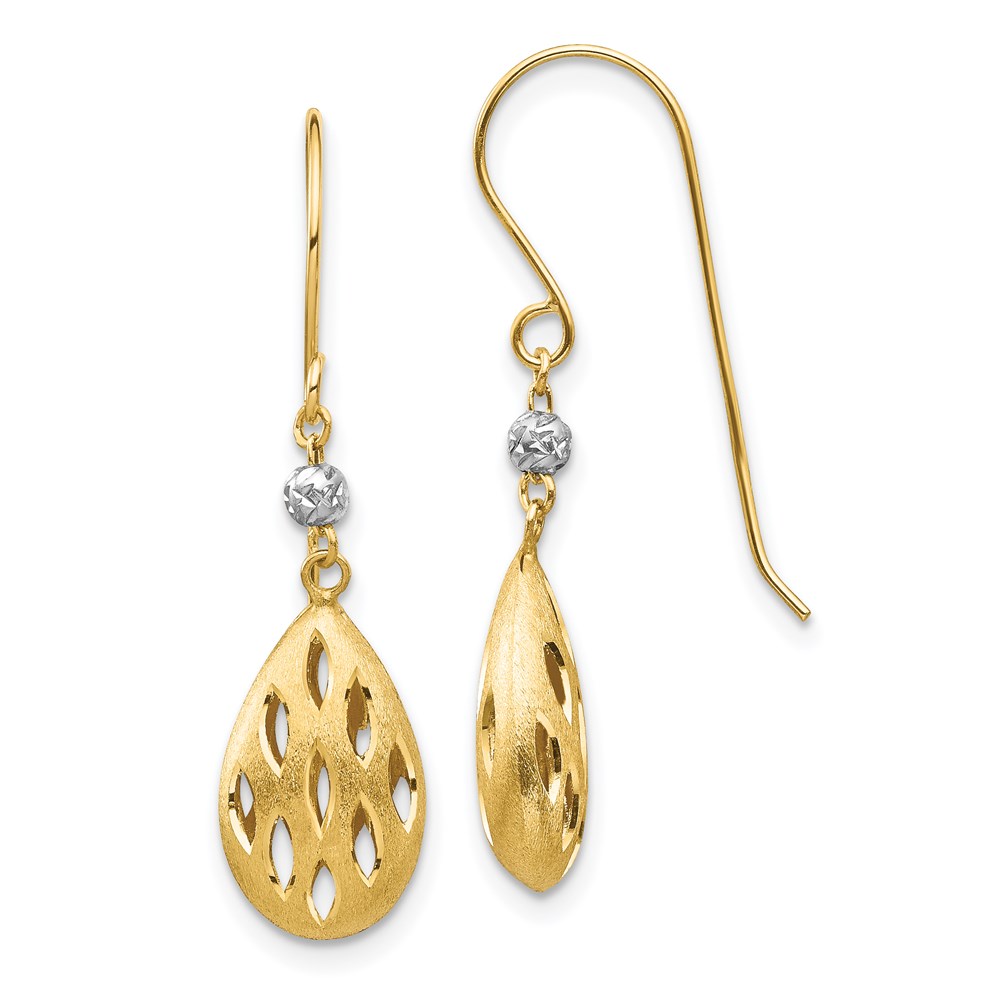 Picture of Finest Gold 14K Two-Tone Diamond-Cut Teardrop Dangle Earrings