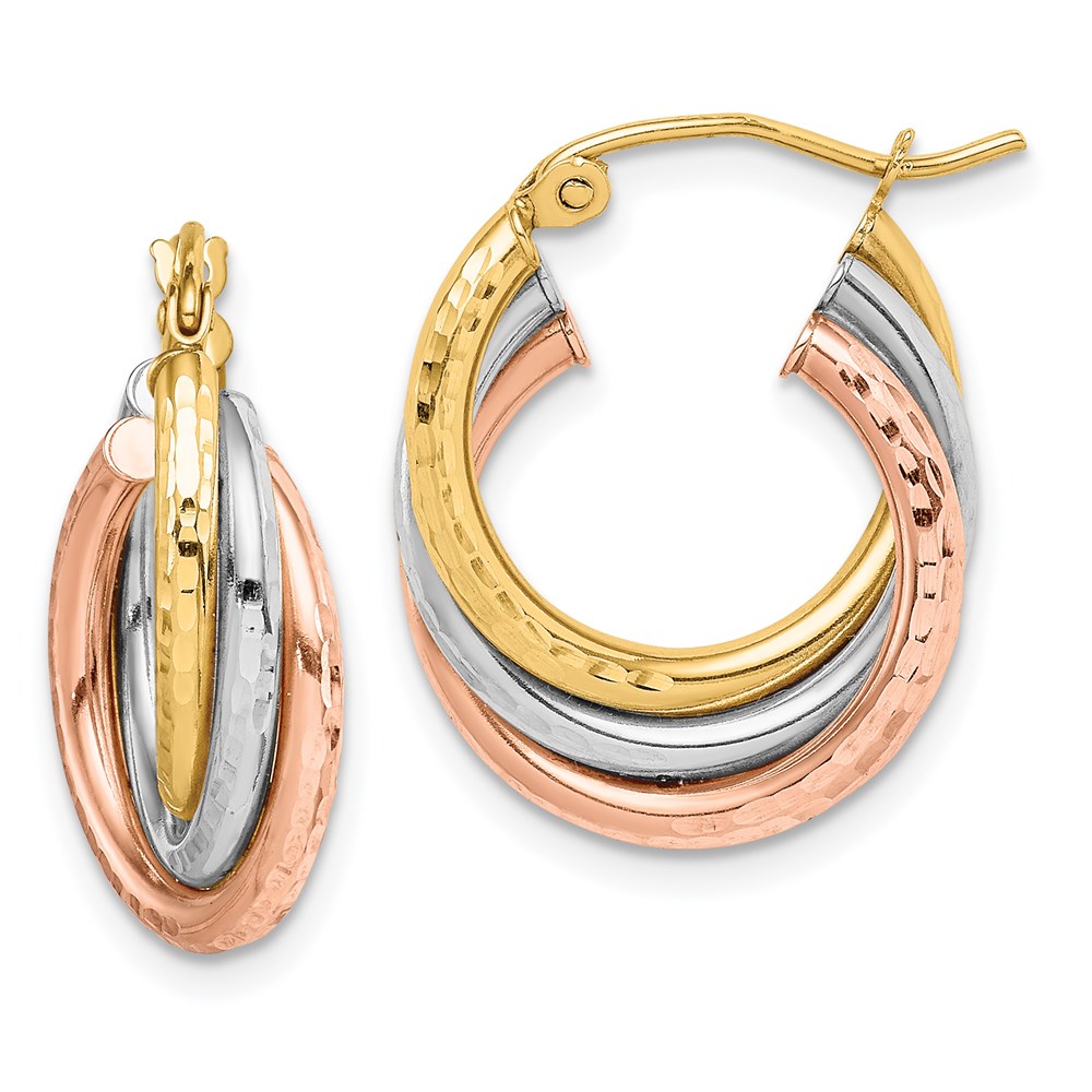 Picture of Finest Gold 14K Tri-color Textured Triple Hoop Earrings