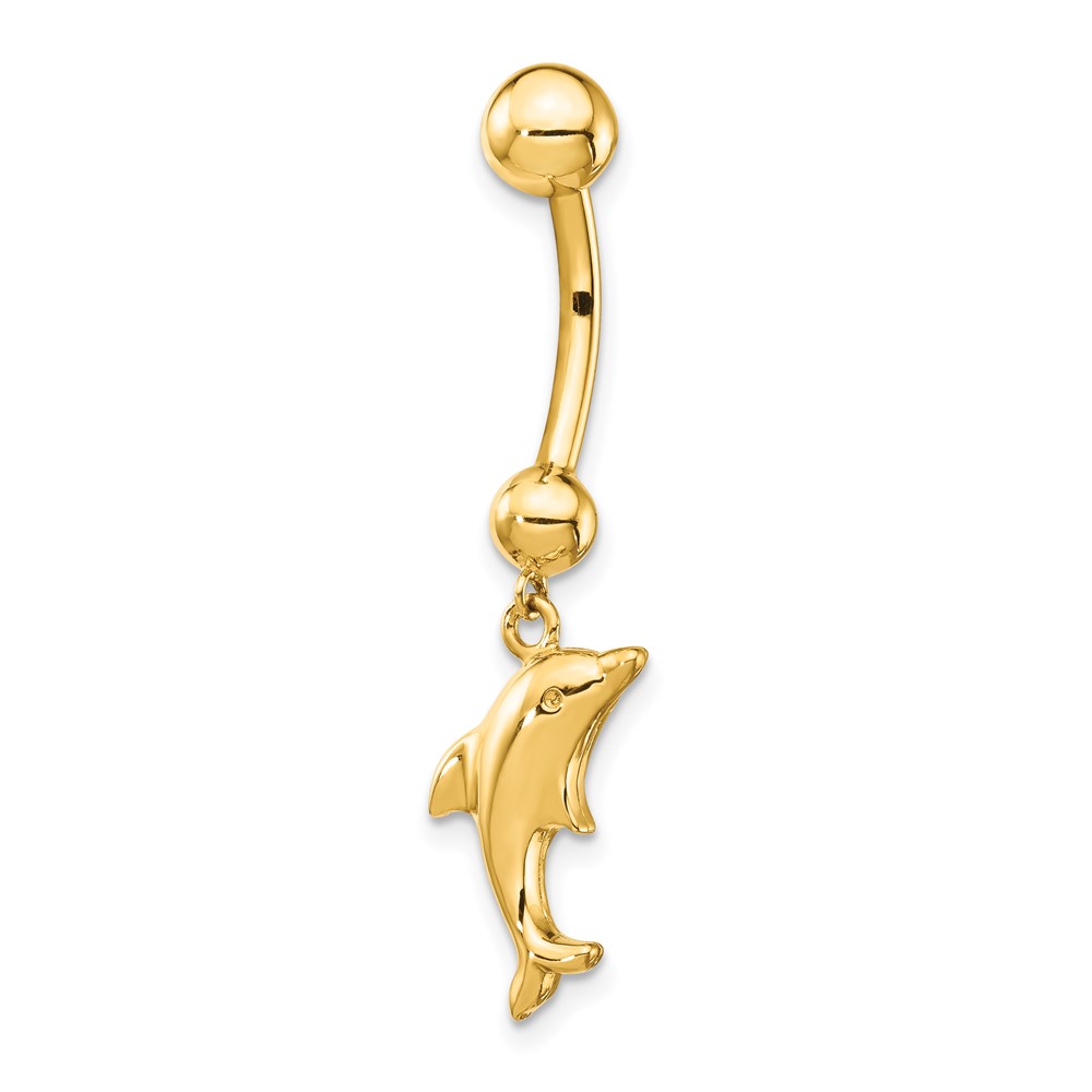 Picture of Finest Gold 14K Yellow Gold 14 Gauge Dolphin Dangle Belly Ring