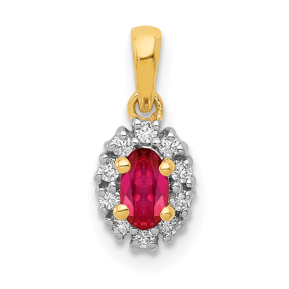 Picture of Finest Gold 14K Rhodium Diamond &amp; 0.32 Oval Ruby Halo Pendant