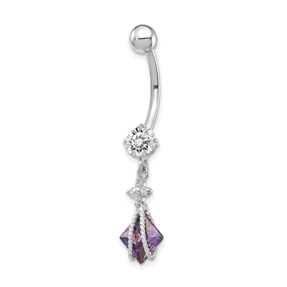 Picture of Quality Gold 10BD146 10K White Gold Square Amethyst CZ Belly Dangle