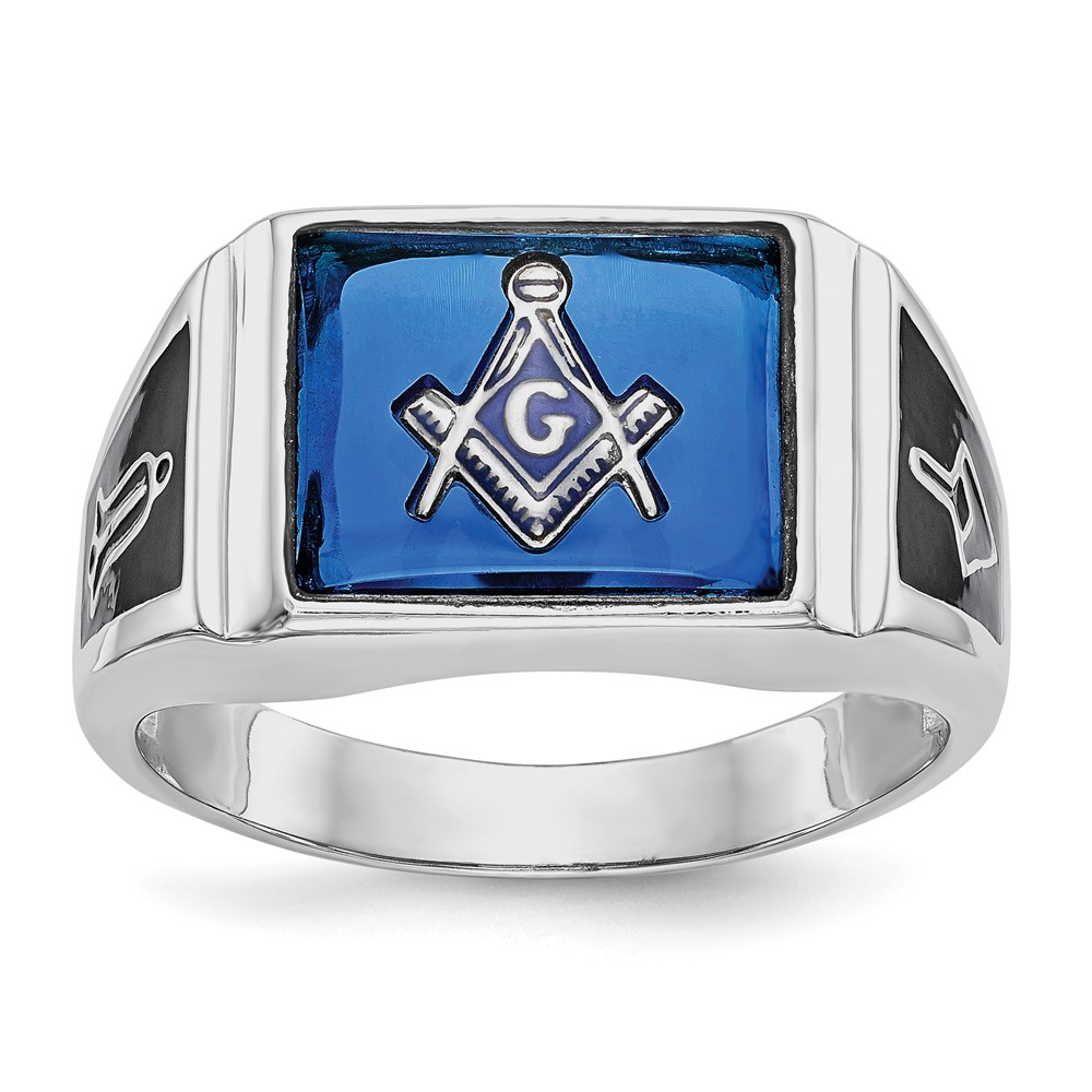 Picture of Finest Gold 14K White Gold Mens Masonic Ring - Size 10