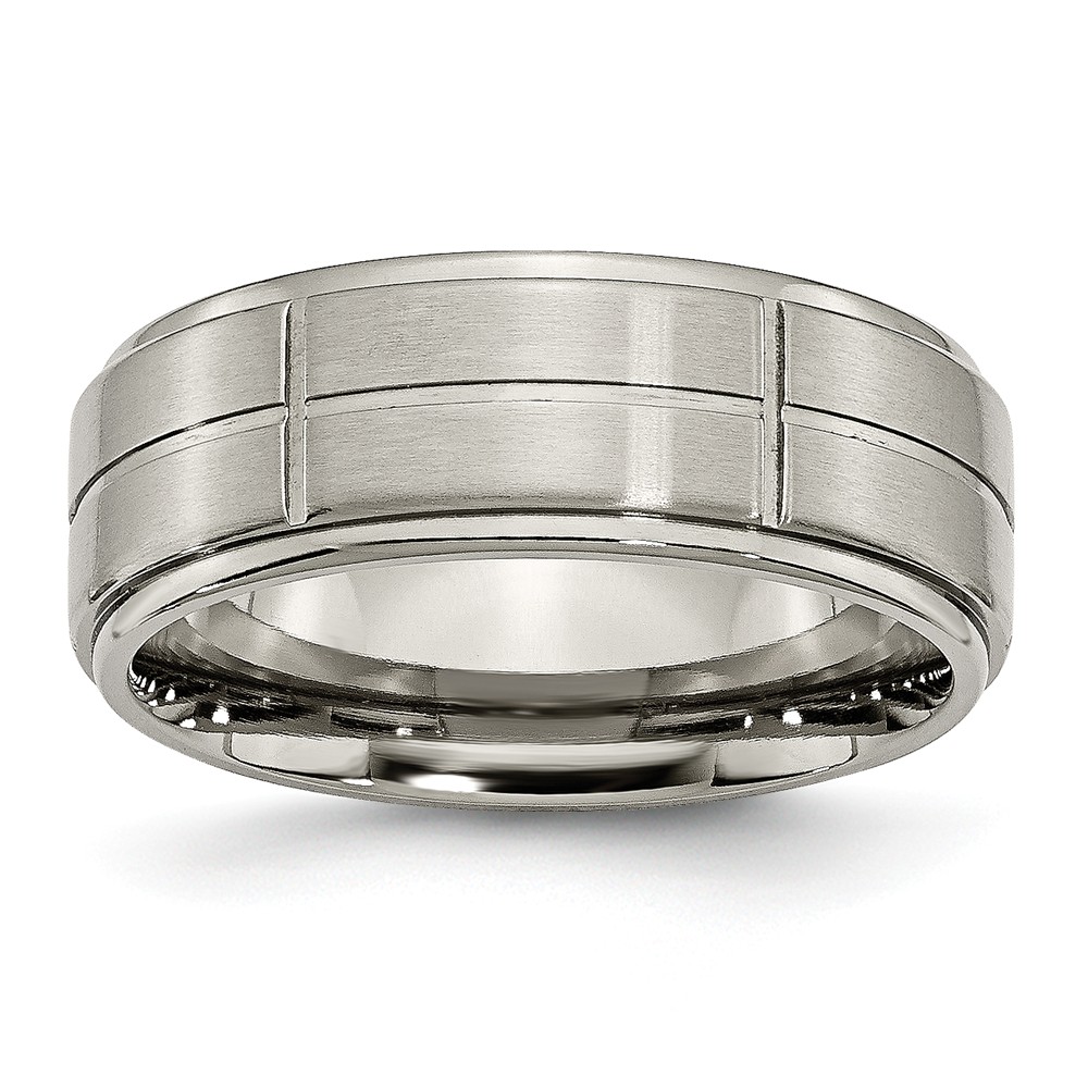 Picture of Bridal TB187-13 8 mm Titanium Grooved Ridged Edge Satin & Polished Band&#44; Size 13