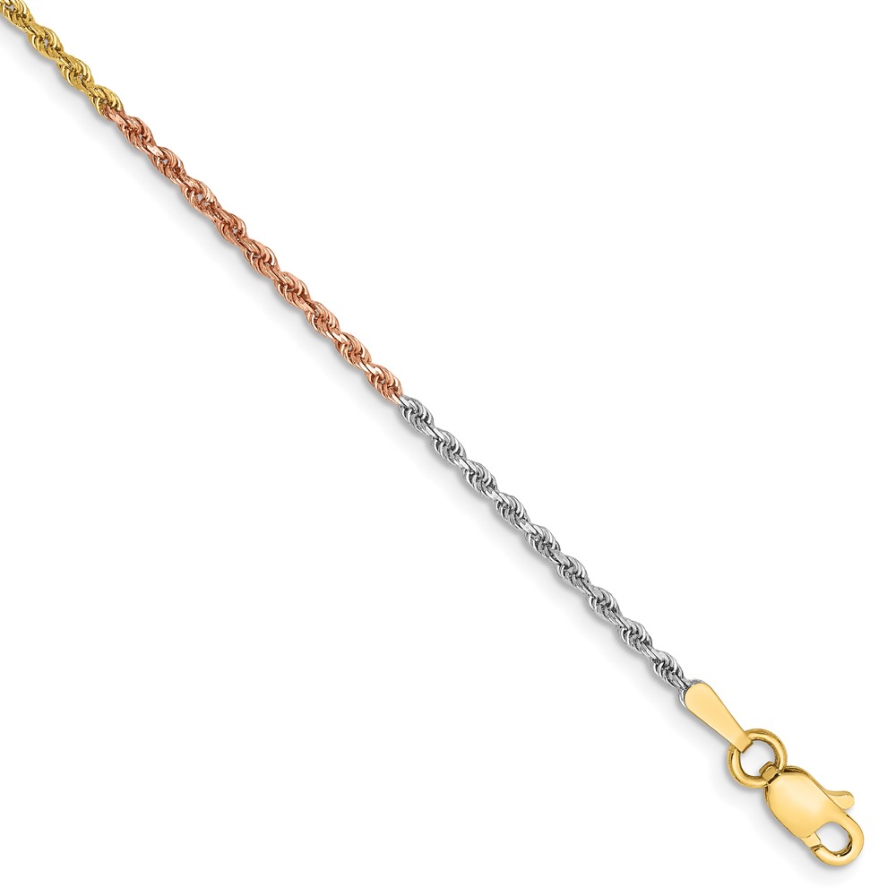 Picture of Quality Gold 012TC-10 14K Tri-Color 10 in. 1.5 mm Diamond-Cut Rope Chain Anklet