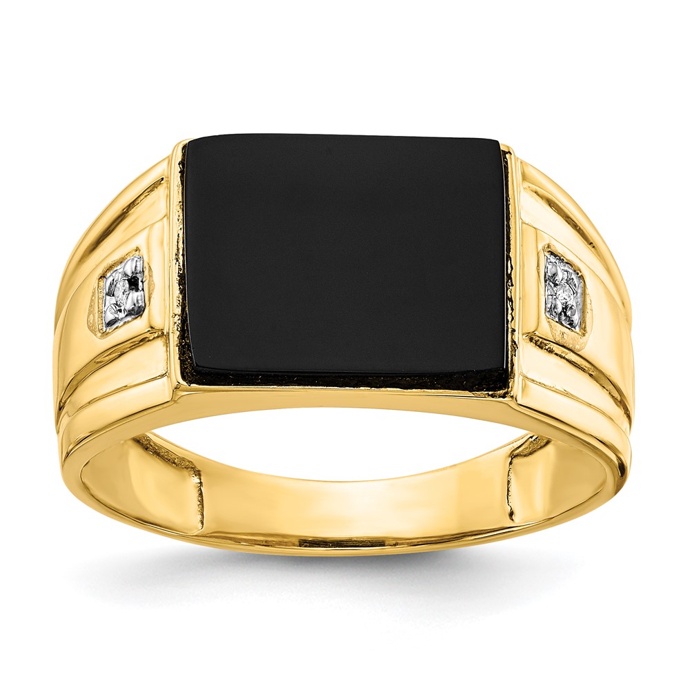 Picture of Finest Gold 14K Yellow Gold Mens Onyx &amp; Diamond Ring - Size 10
