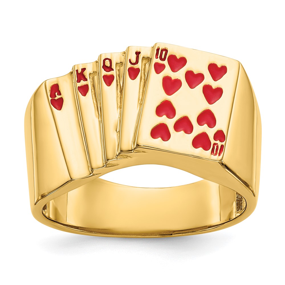 Picture of Finest Gold 14K Enameled Royal Flush in Hearts Mens Ring&amp;#44; Size 10