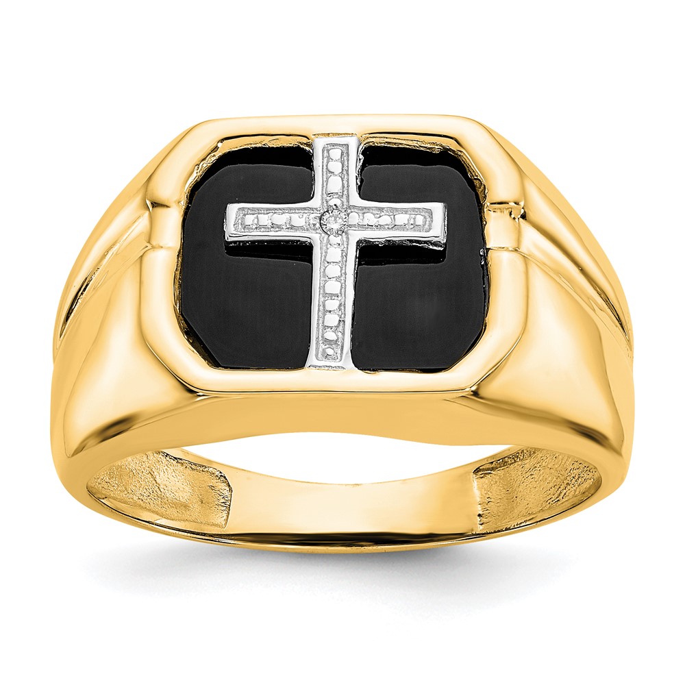 Picture of Finest Gold 14K Yellow Gold AA Diamond Mens Cross Ring - Size 11