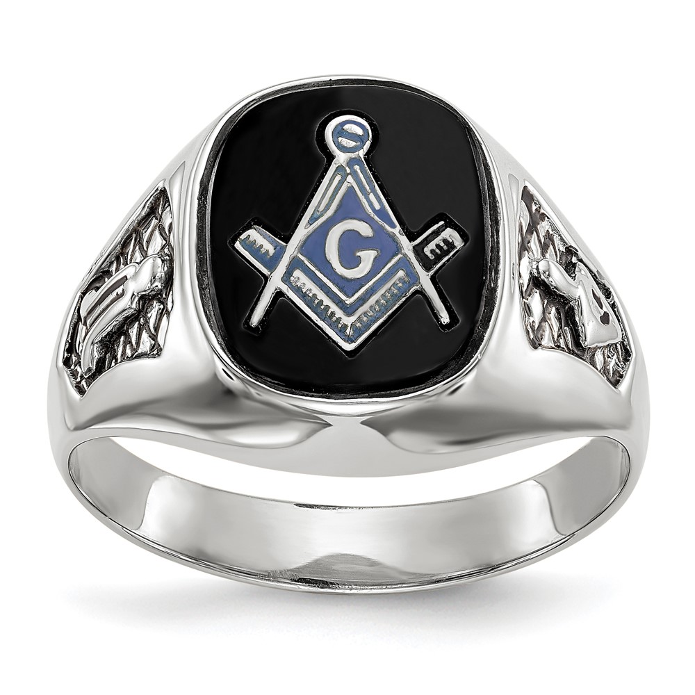 Picture of Finest Gold 14K White Gold Mens Masonic Ring&#44; Size 10