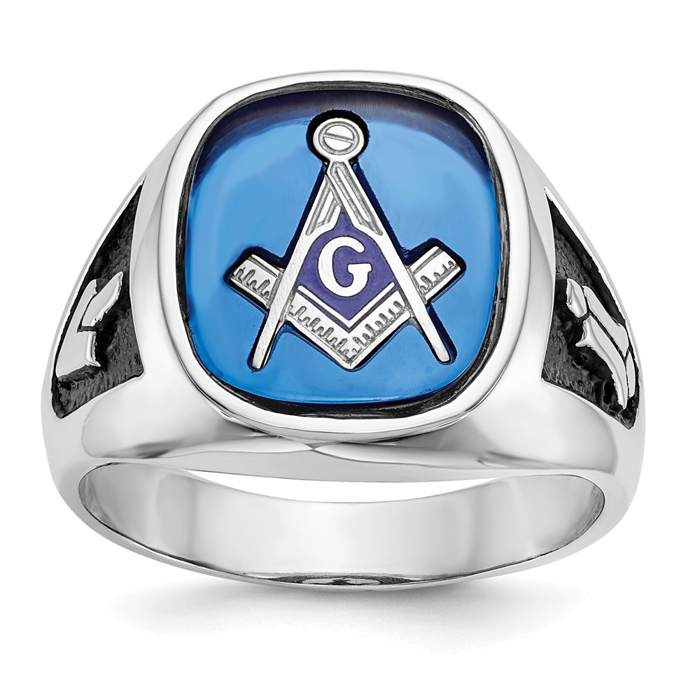 Picture of Finest Gold 14K White Gold Enameled Synthetic Stone Mens Masonic Ring&amp;#44; Size 10