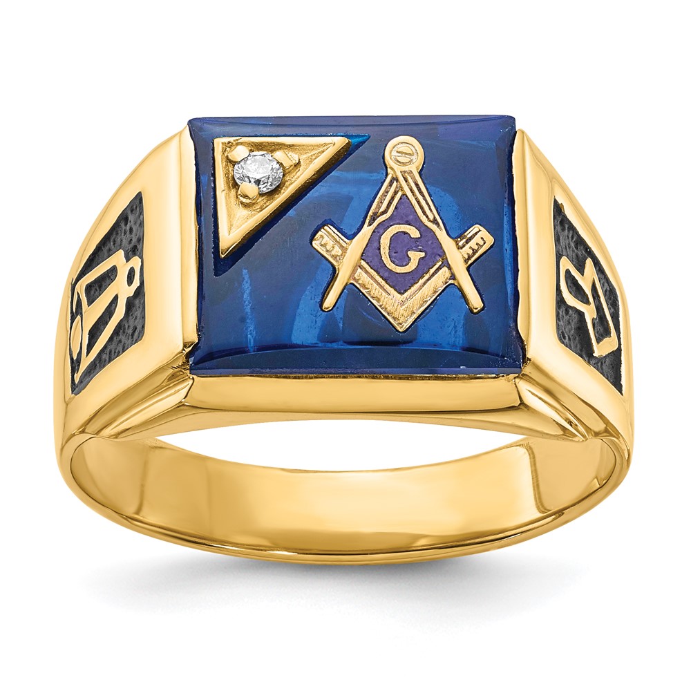 Picture of Finest Gold 14K Yellow Gold AA Diamond Mens Masonic Ring - Size 10