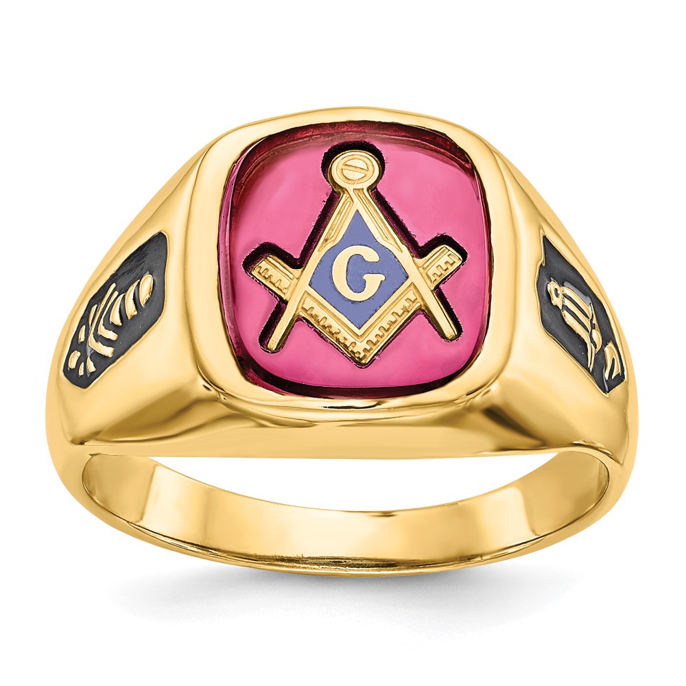 Picture of Finest Gold 14K Mens Synthetic Ruby Masonic Ring