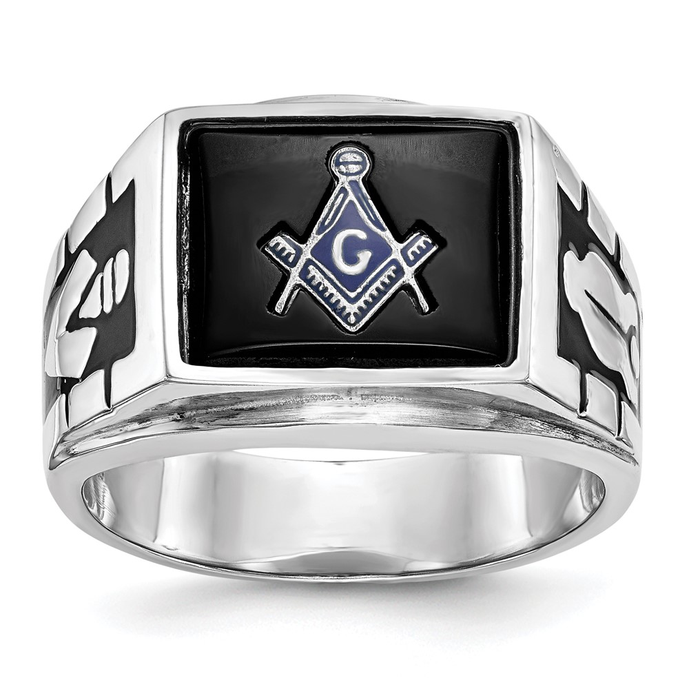 Picture of Finest Gold 14K White Gold Mens Masonic Ring - Size 10