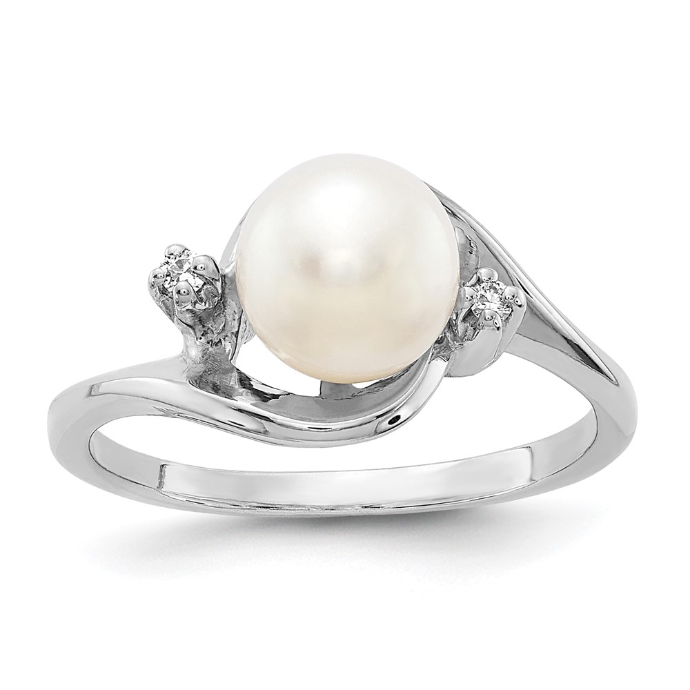 Picture of Finest GoldY1850PL-AA 14K White Gold 7 mm FW Cultured Pearl AA Diamond Ring&#44; Size 6