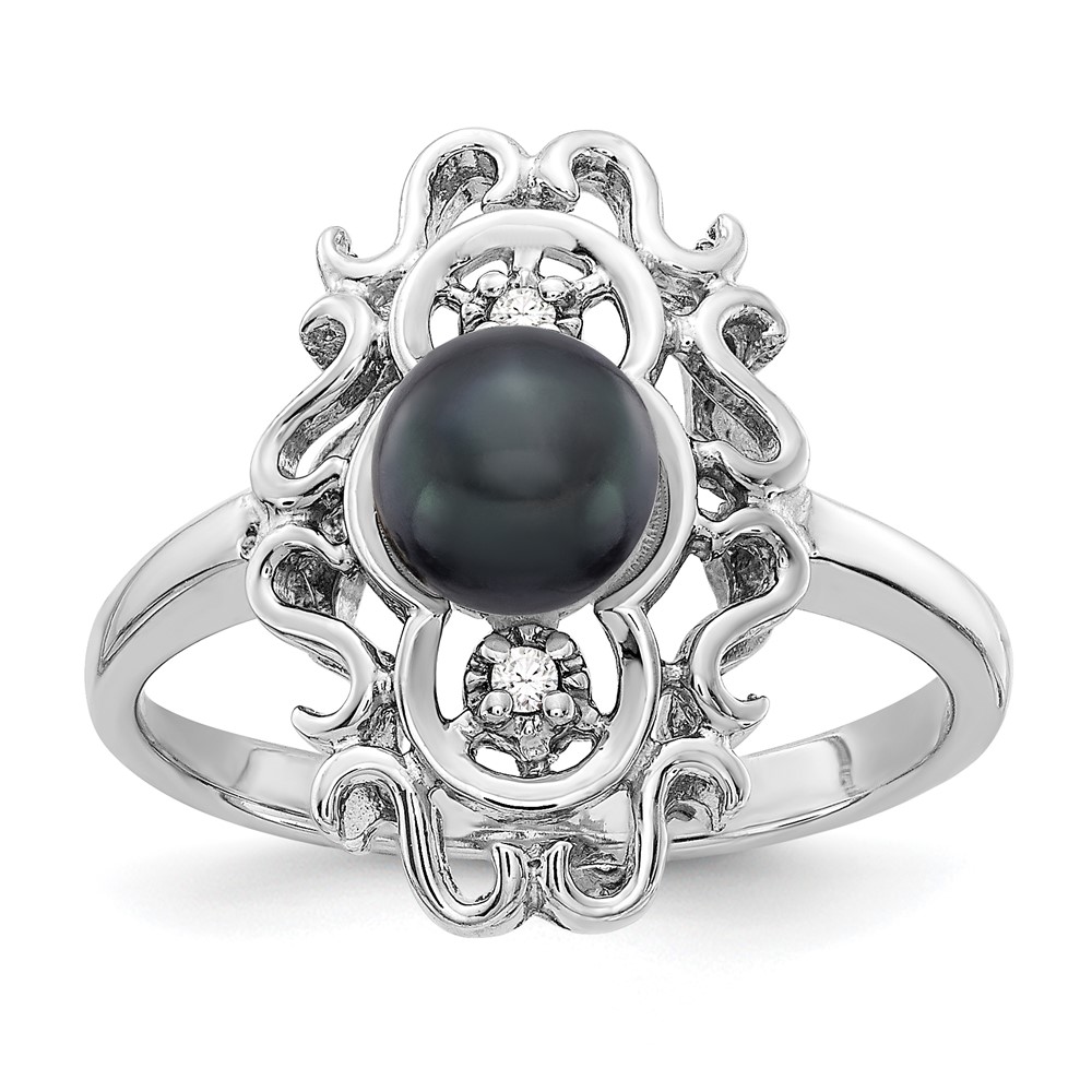 Picture of Finest Gold 14K White Gold Polished Diamond &amp; Pearl Scroll Ring Mounting - Size 6
