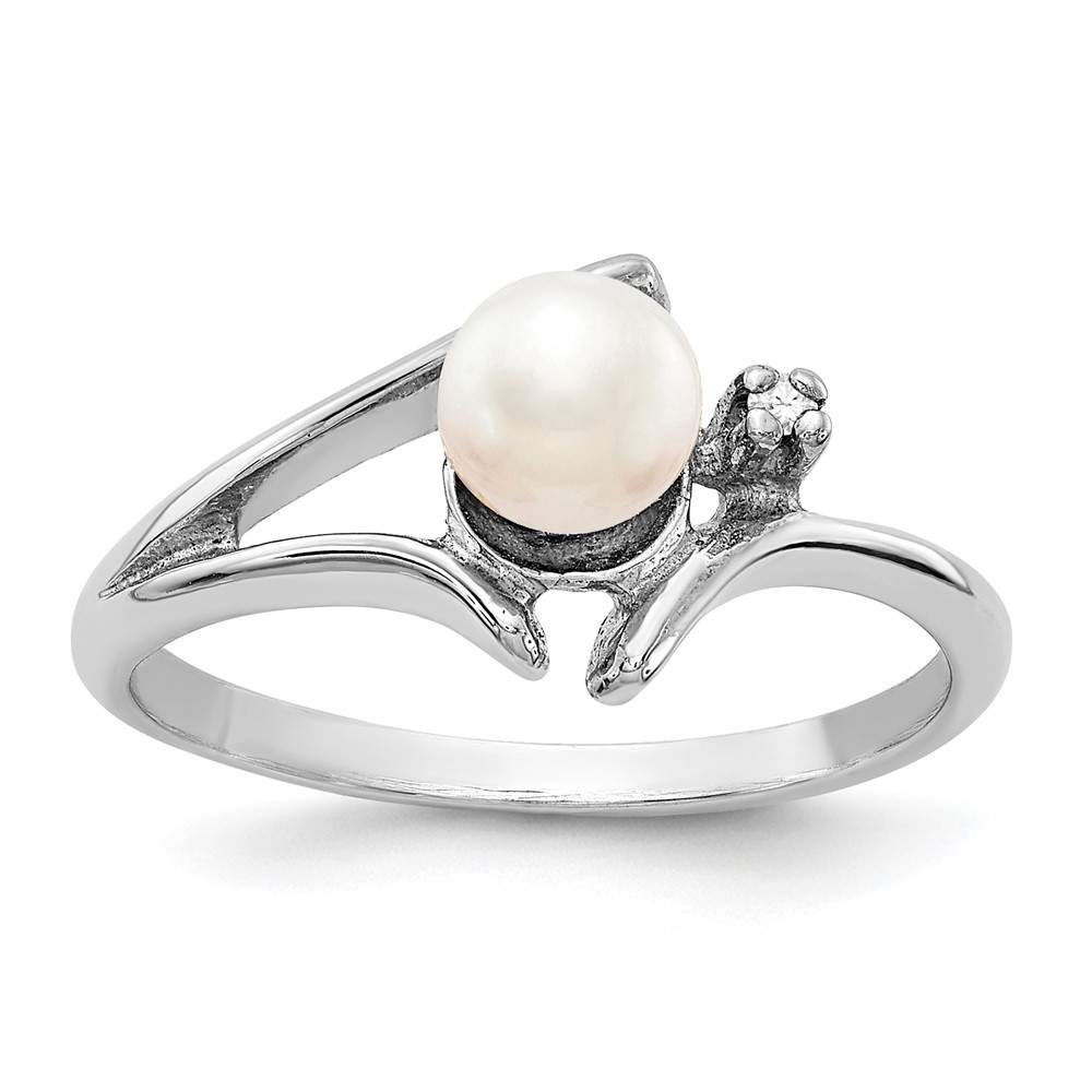 Picture of Finest GoldY1947PL-AA 14K White Gold 5 mm Freshwater Cultured Pearl &amp; AA Diamond Ring - Size 6