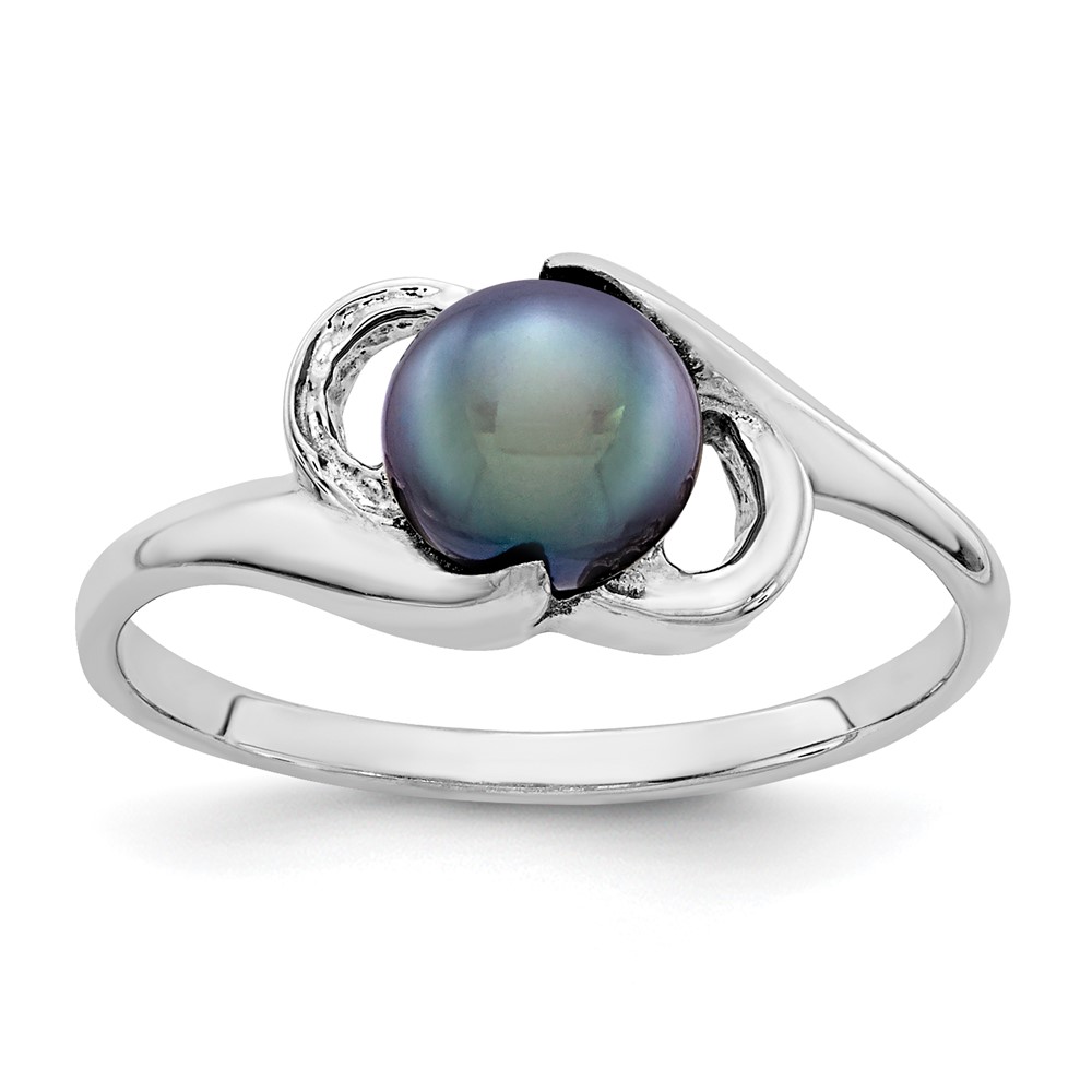 Picture of Finest Gold 14K White Gold 5.5 mm Black Freshwater Cultured Pearl ring - Size 6