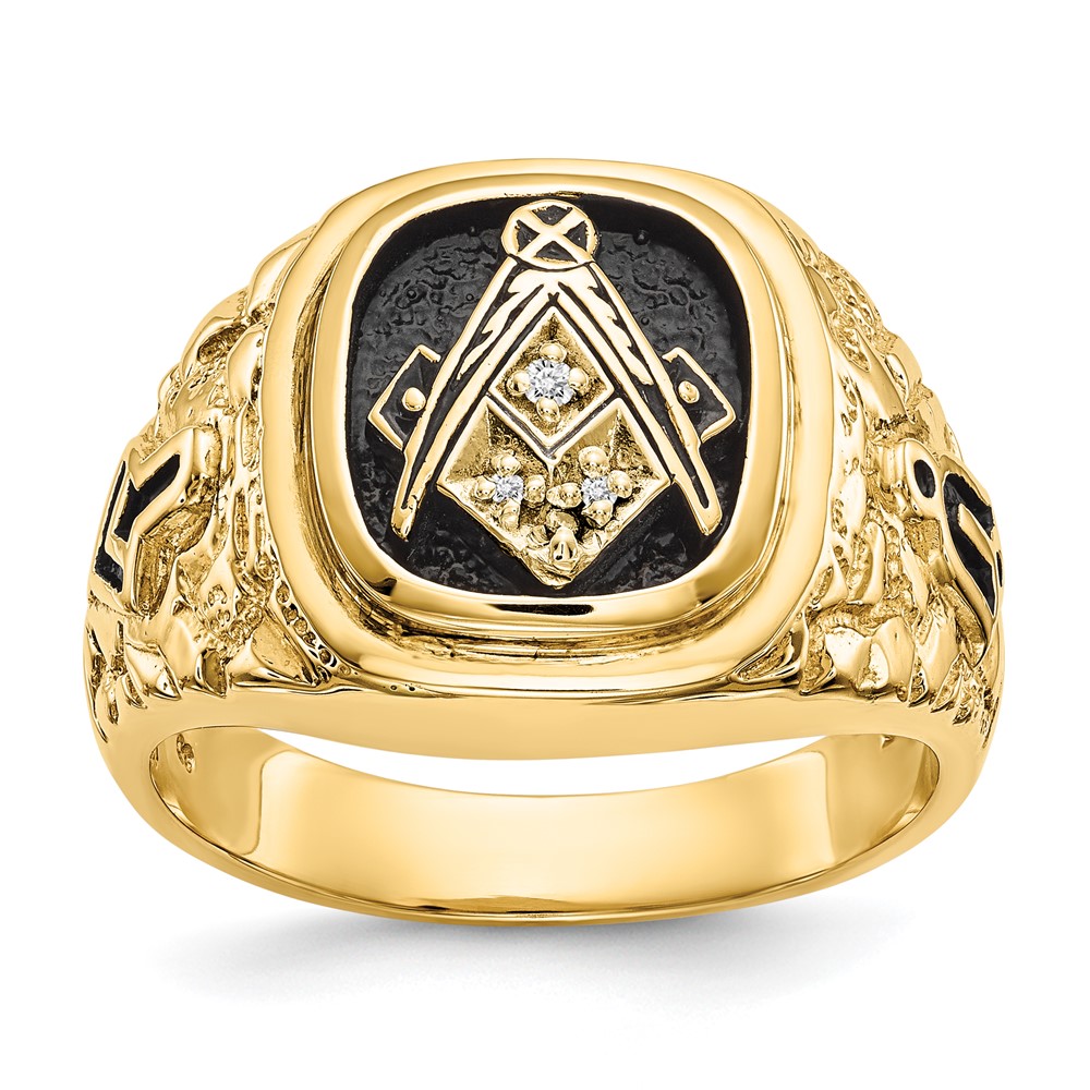 Picture of Finest Gold 14K Yellow Gold AA Diamond mens masonic ring - Size 10