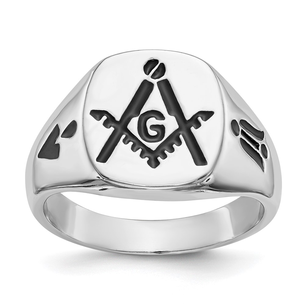 Picture of Finest Gold 14K White Gold Mens Masonic Ring&#44; Size 10